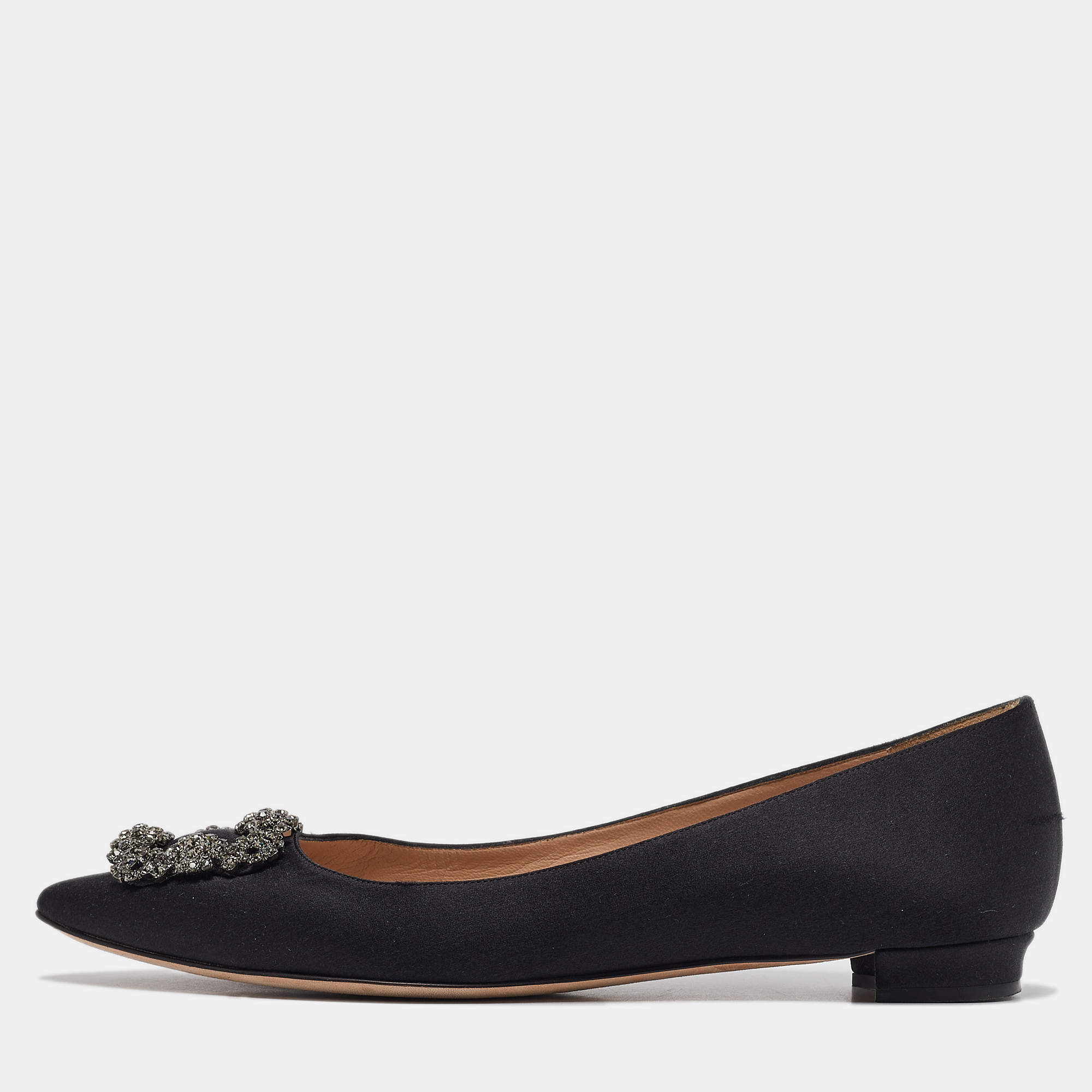 Manolo Blahnik Black Satin Hangisi Ballet Flats Size 41