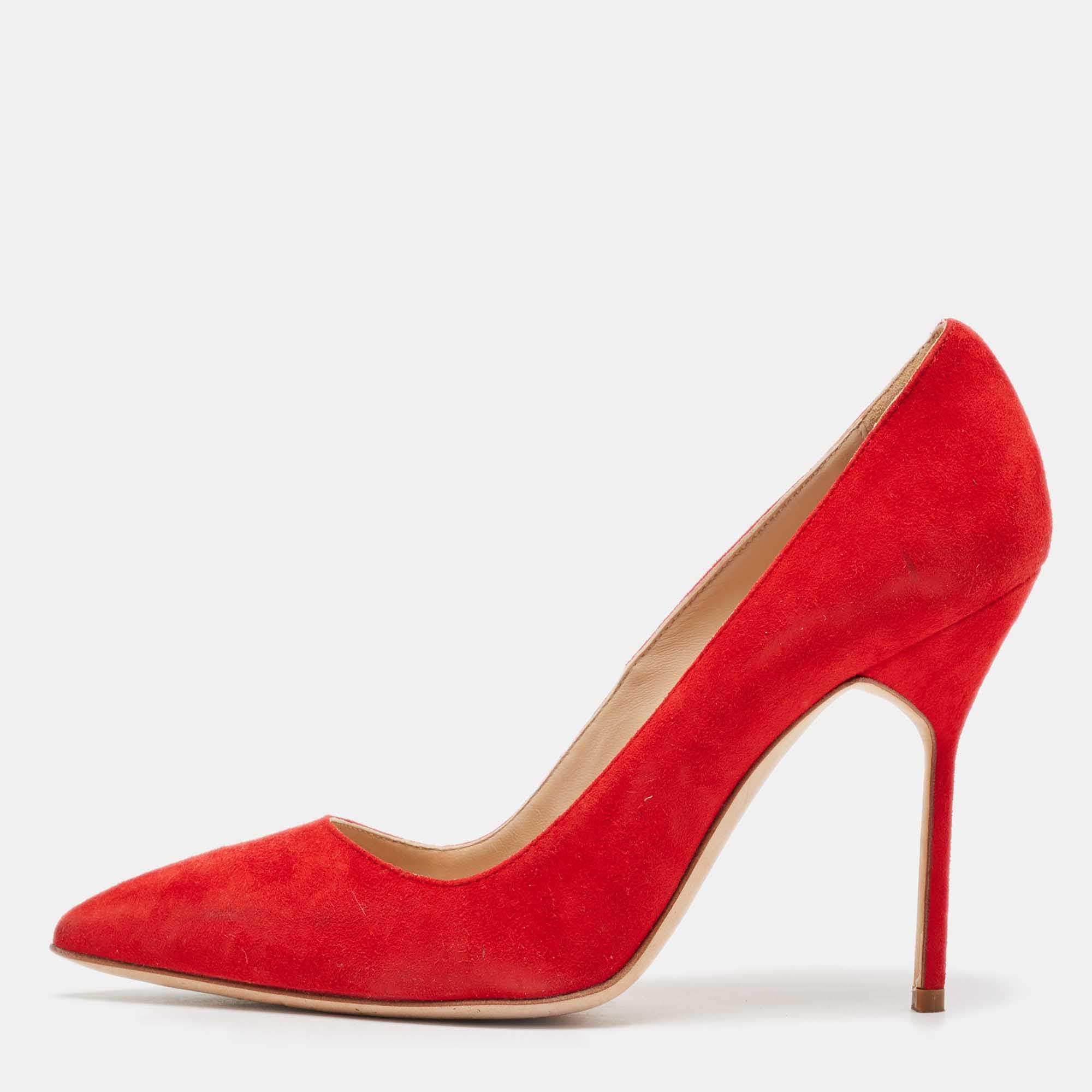 Manolo Blahnik Red Suede BB Pumps Size 36.5