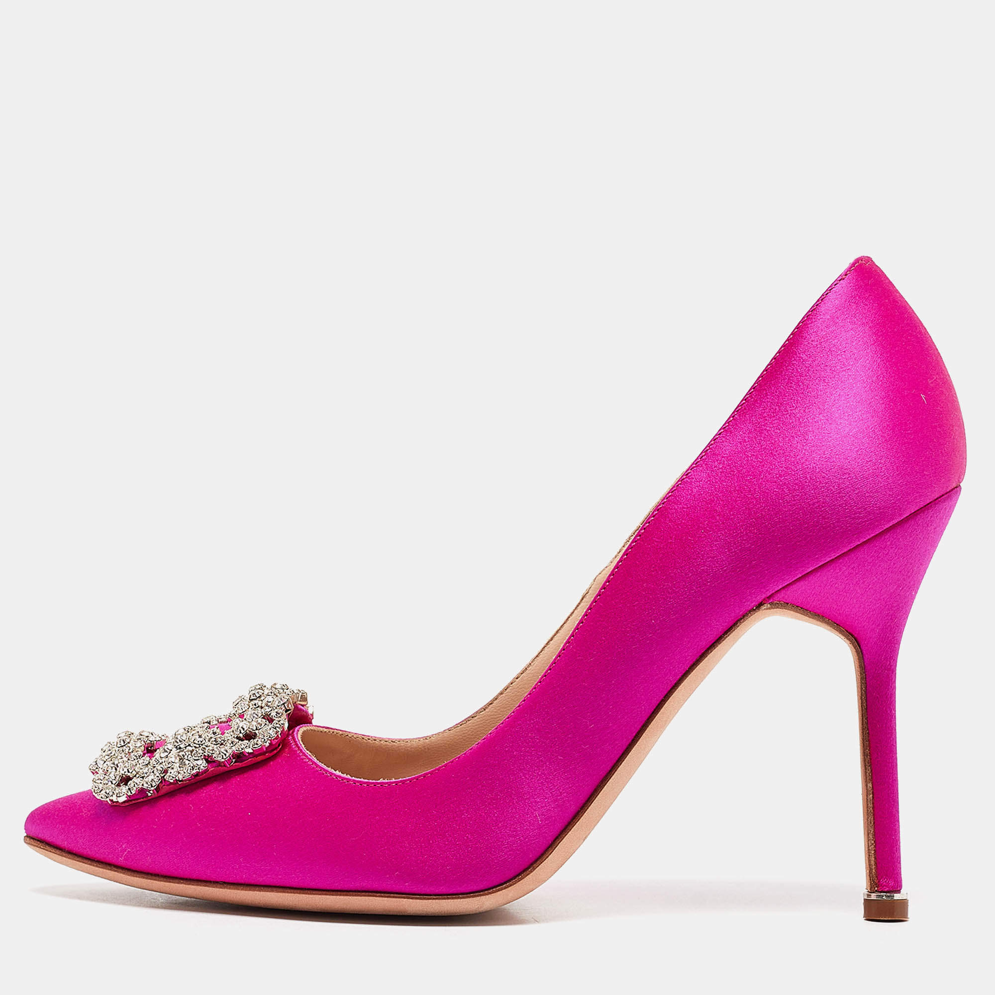Pre Owned Manolo Blahnik Pink Satin Hangisi Pumps Size 38.5