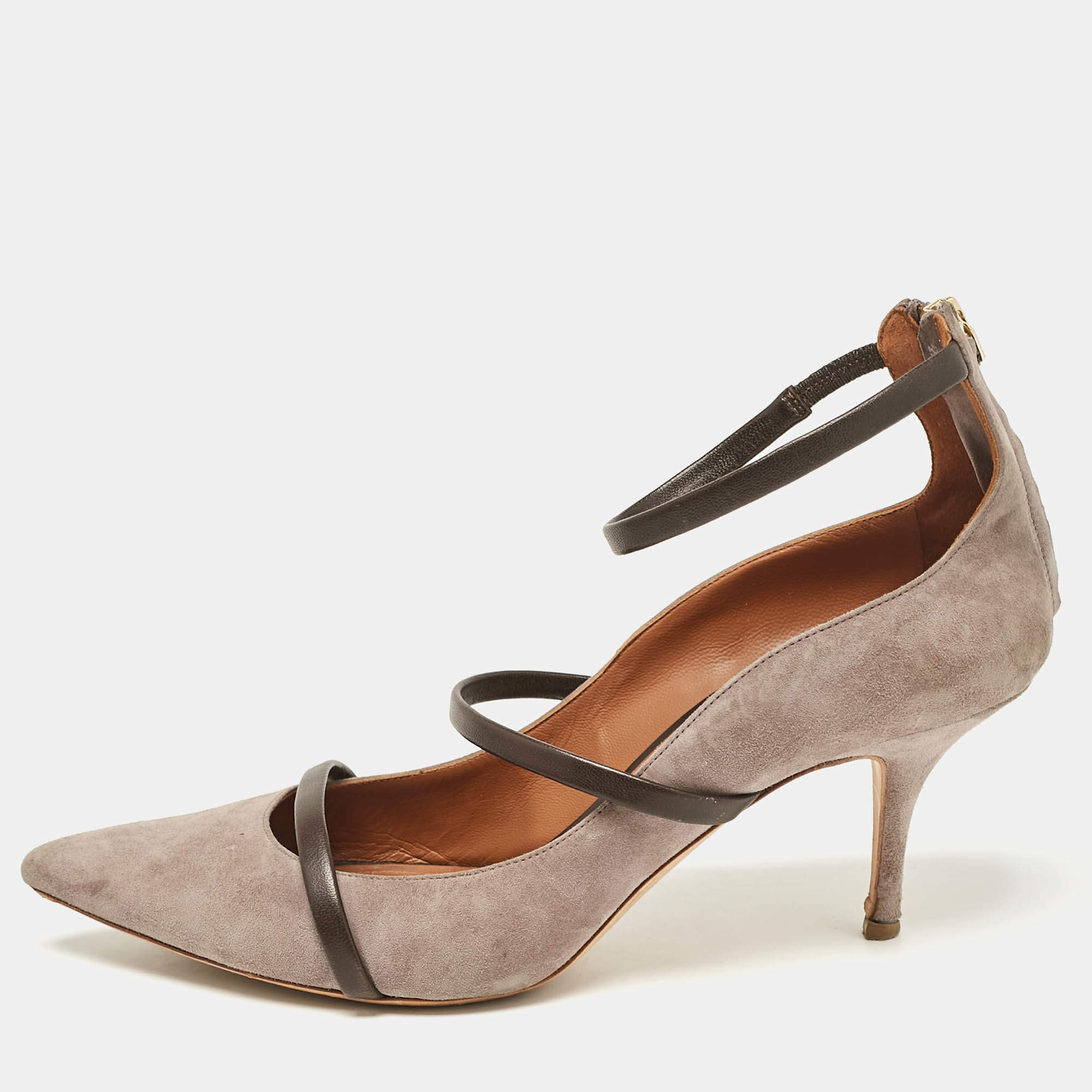 Manolo Blahnik Grey Leather and Suede Ankle Strap Pumps Size 42
