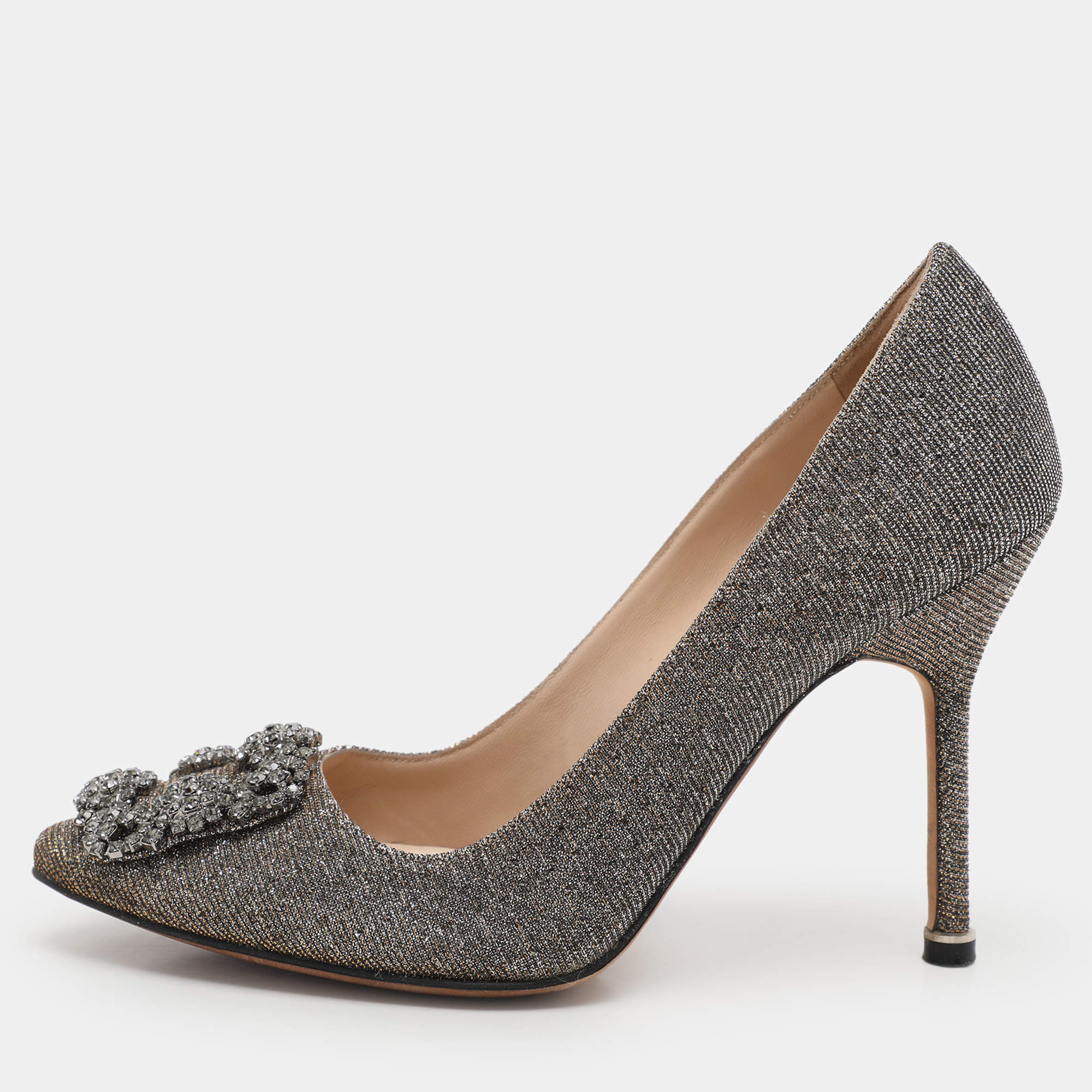 Manolo Blahnik Metallic Metallic Lurex Fabric Hangisi Pumps Size 35.5