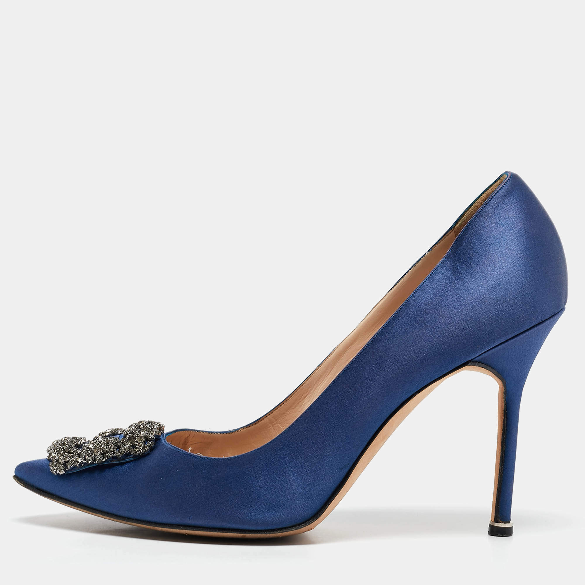 Pre Owned Manolo Blahnik Blue Satin Hangisi Pumps Size 42