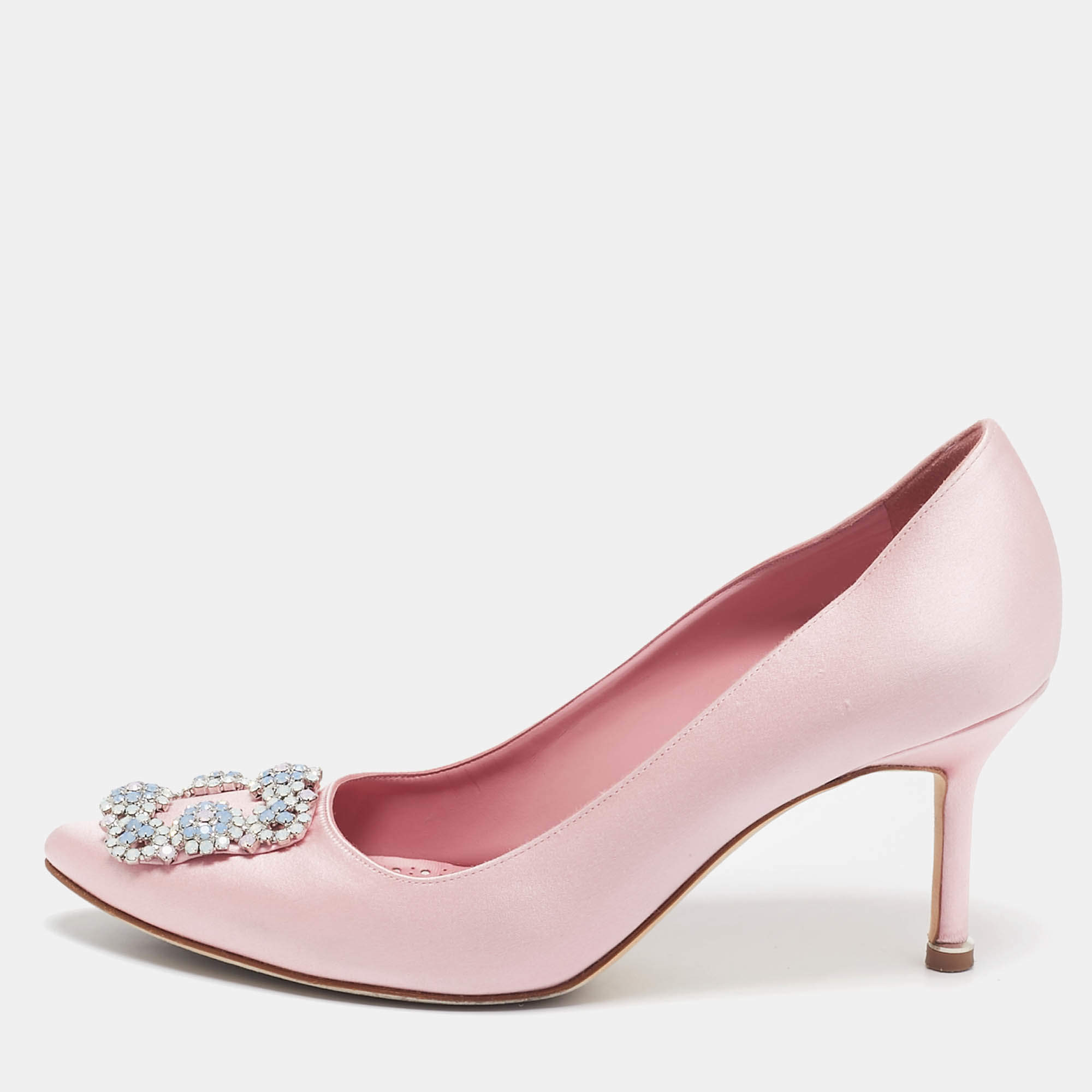 Manolo Blahnik Pink Satin Hangisi Pumps Size 37.5 