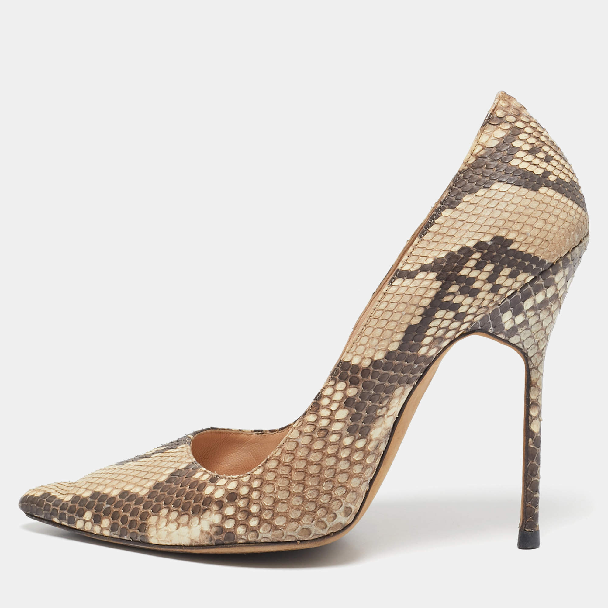 Manolo Blahnik Brown/Beige Python Leather BB Pointed Toe Pumps Size 38