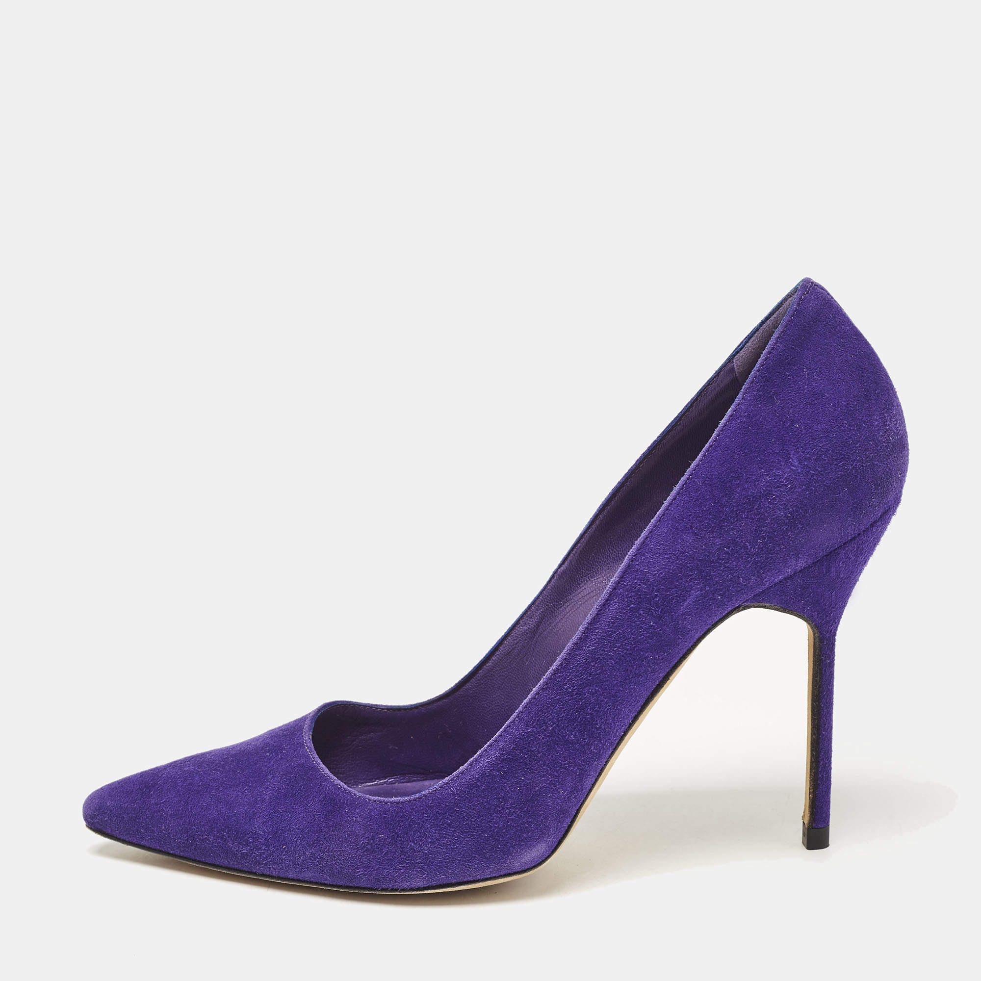 Manolo Blahnik Purple Suede BB Pointed Toe Pumps Size 38.5