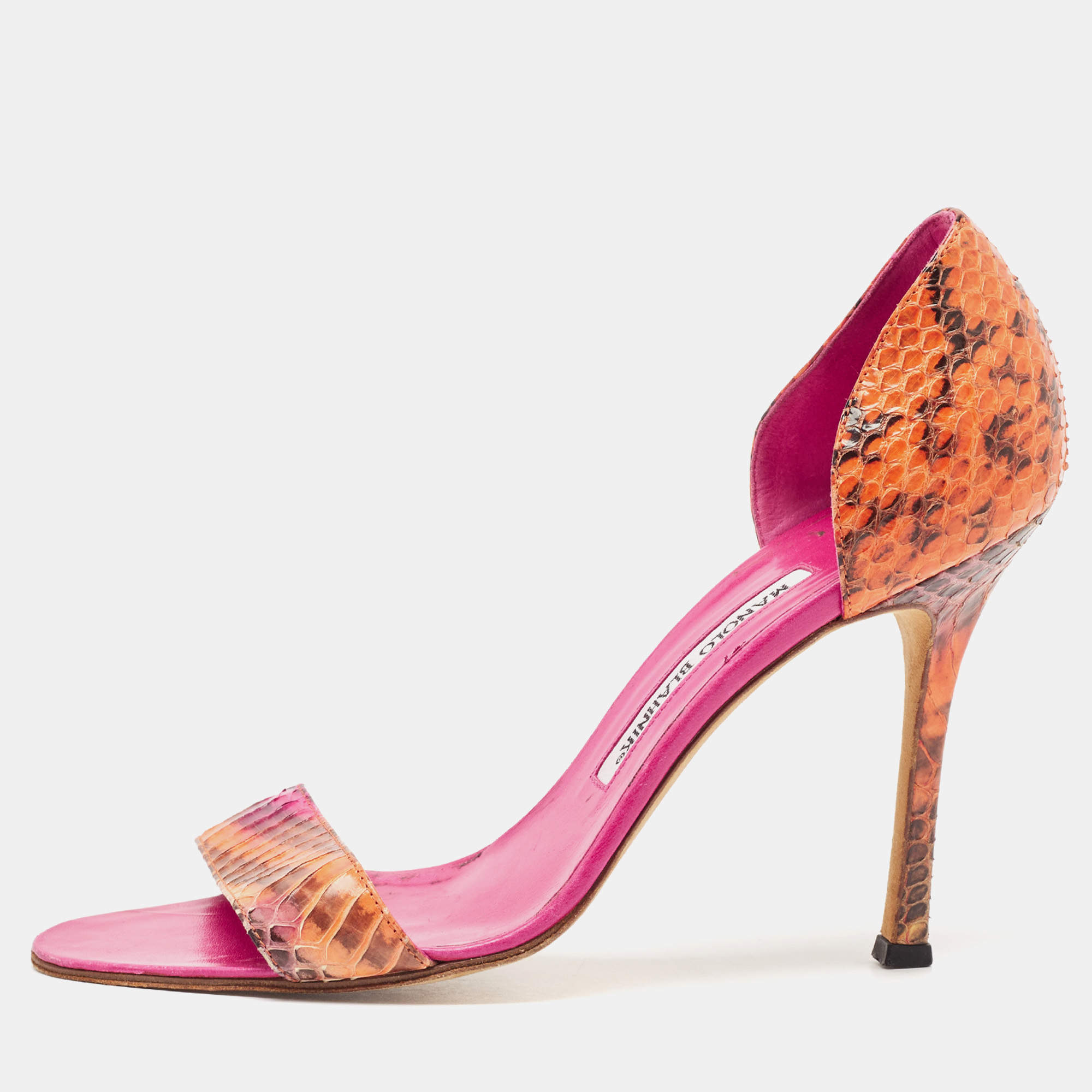 Manolo Blahnik Multicolor Python Leather Slide Sandals Size 38.5