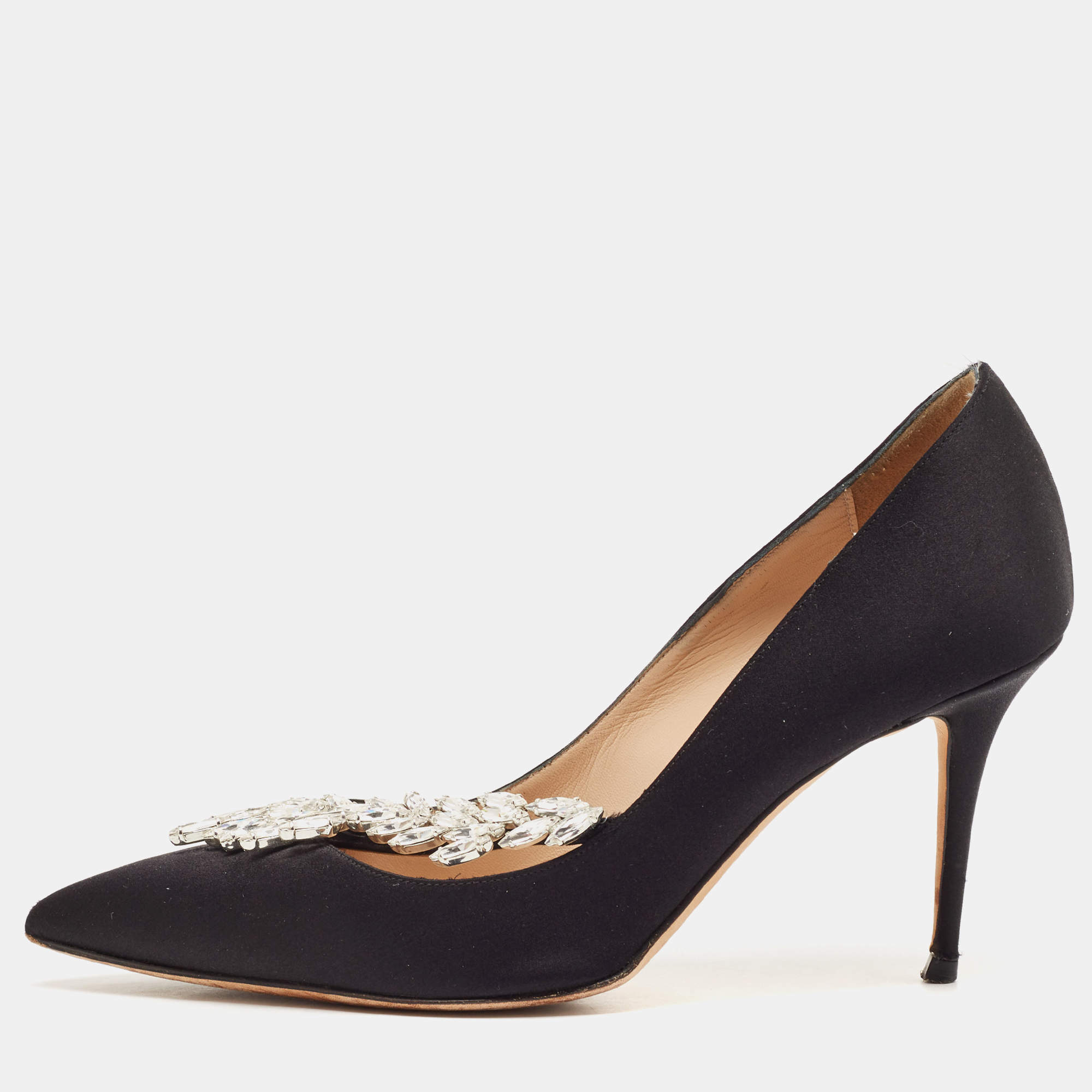 Manolo Blahnik Black Satin Nadira Pumps Size 37.5
