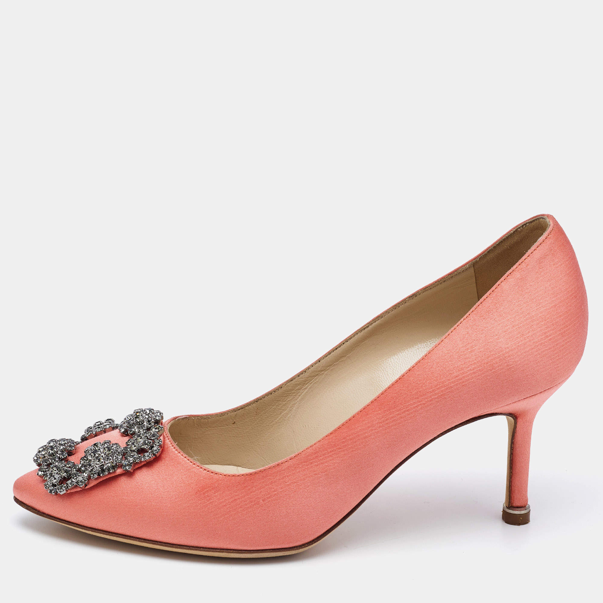 Pre Owned Manolo Blahnik Pink Satin Hangisi Pumps Size 35