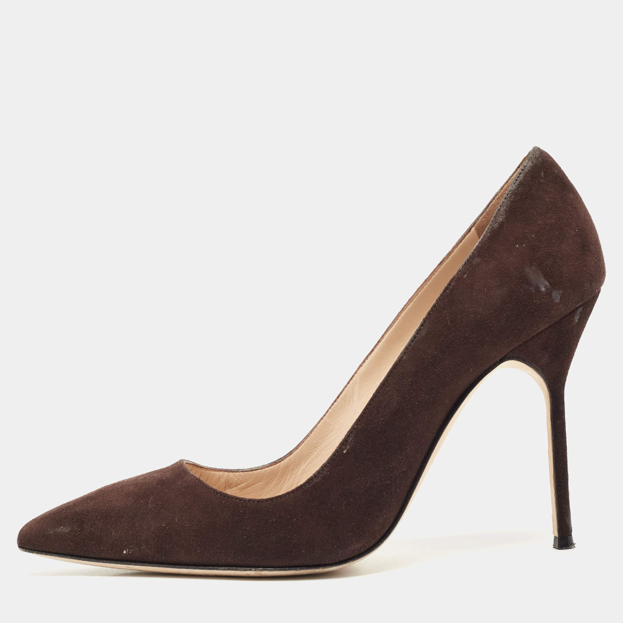 Manolo Blahnik Brown Suede BB Pointed Toe Pumps Size 38.5