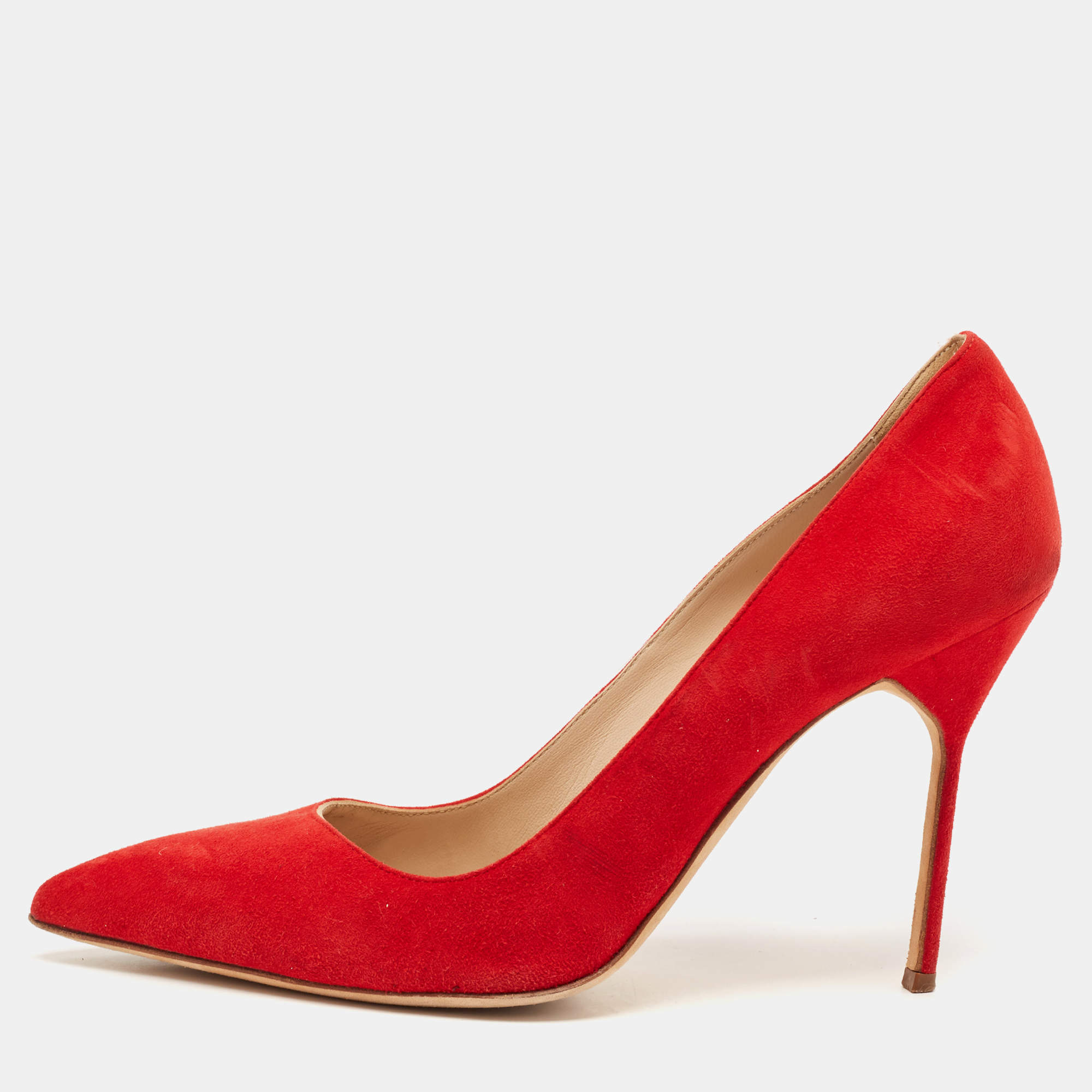 Manolo Blahnik Red Suede BB Pointed Toe Pumps Size 41