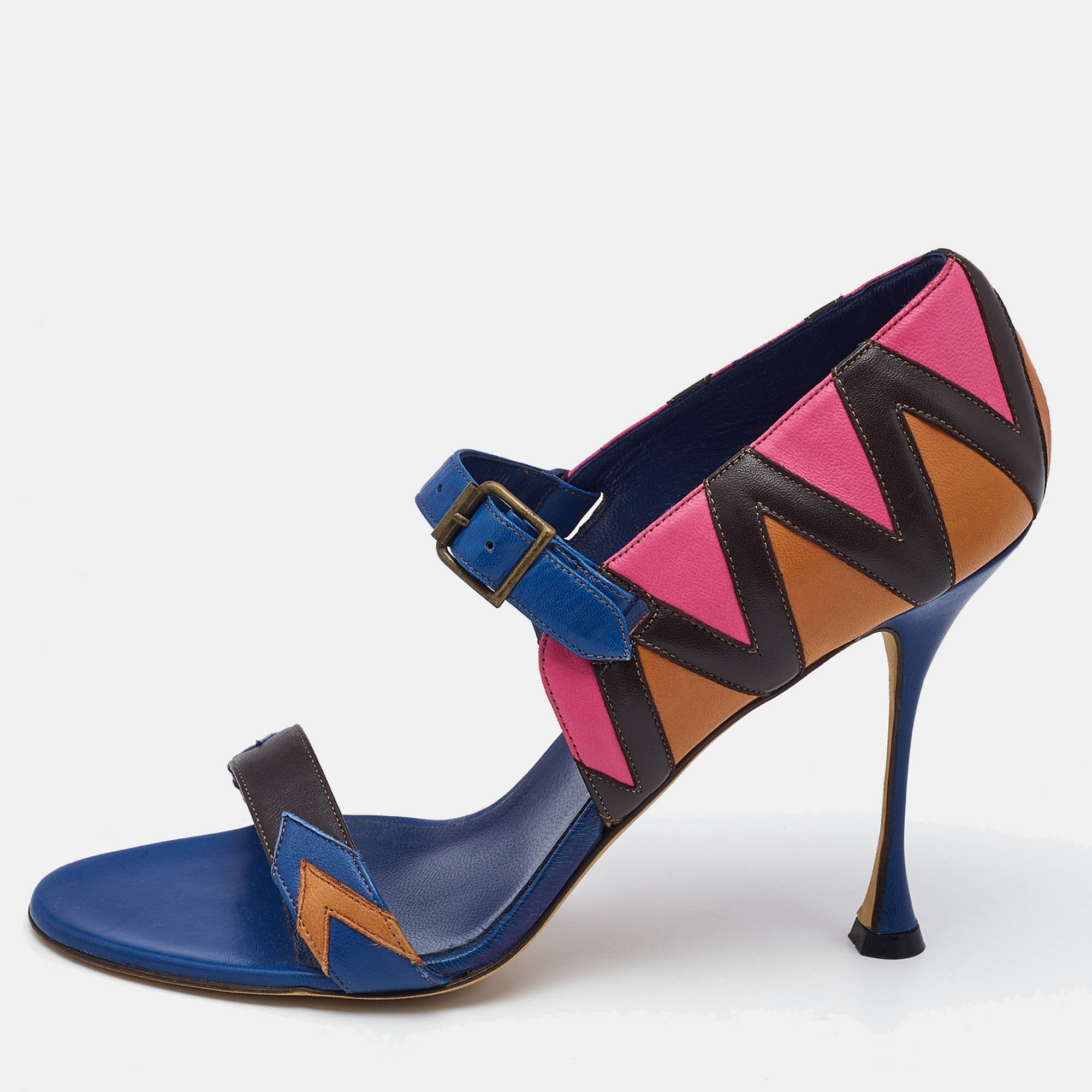 Manolo Blahnik Multicolor Leather Ankle Strap Sandals Size 40.5