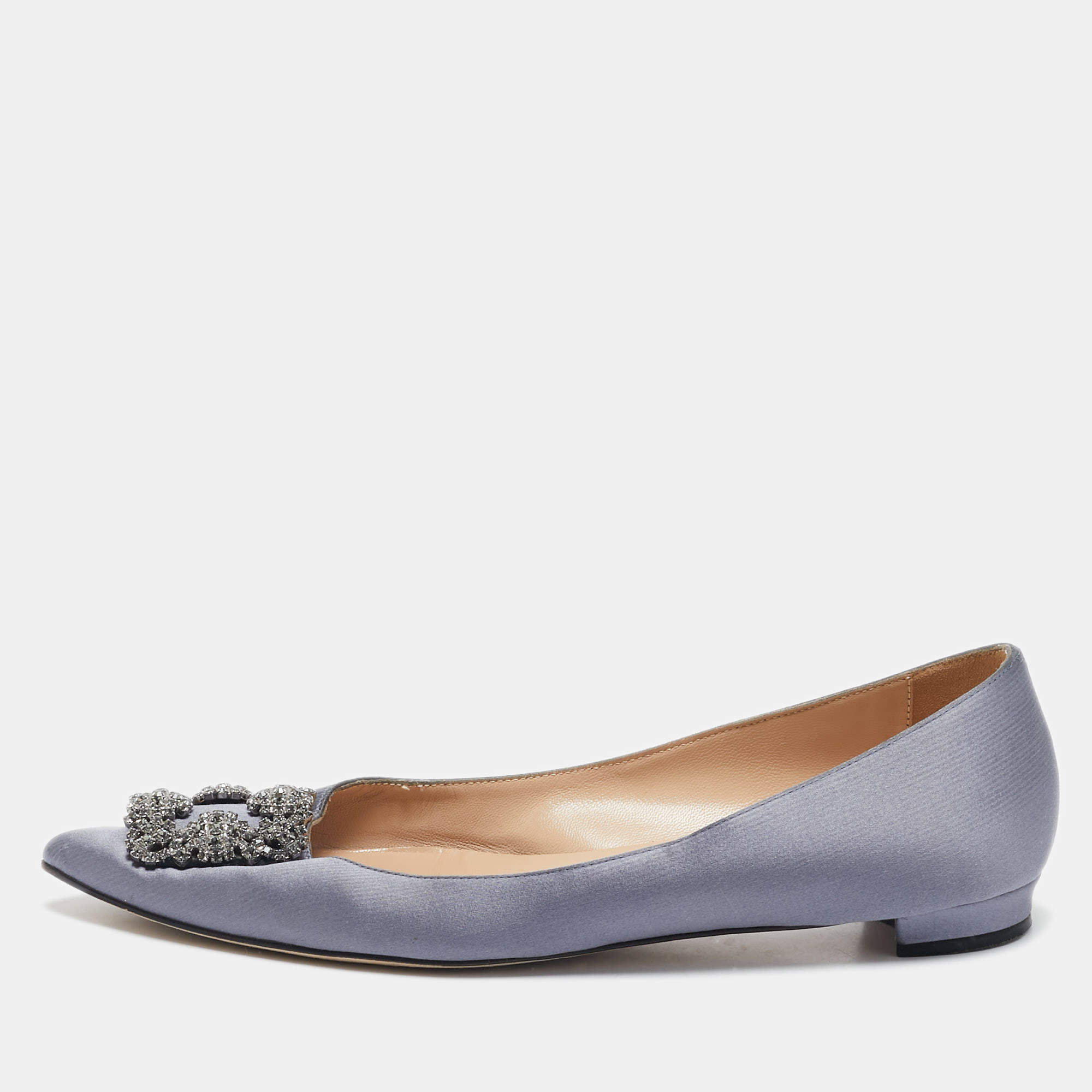 Manolo Blahnik Blue Satin Hangisi Ballet Flats Size 41.5