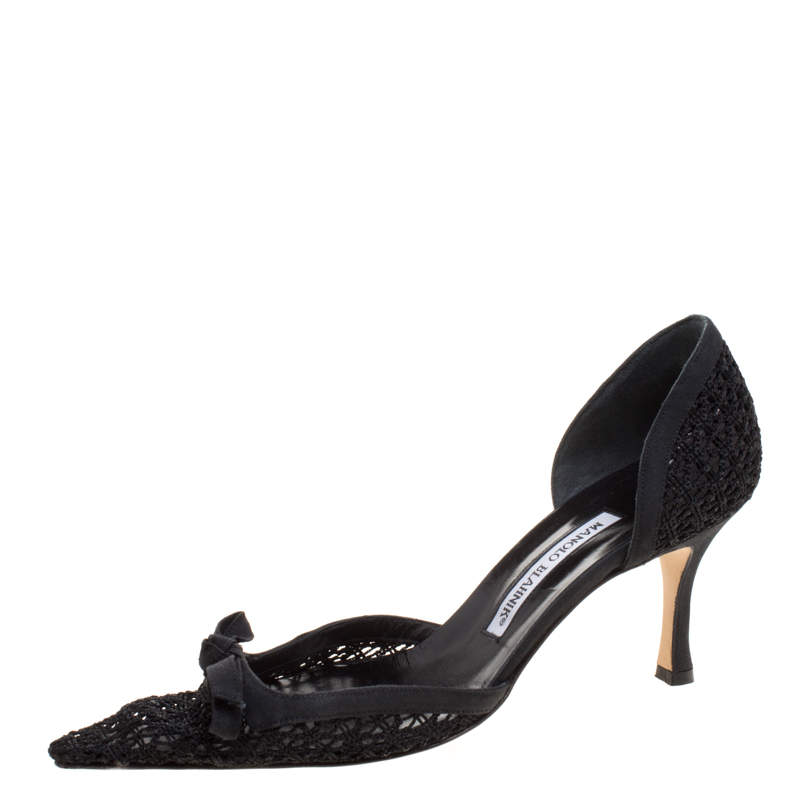 Pre Owned حذاء كعب عالي مانولو بلانيك دورسي مقدمة مدببة اسبي كروشيه أسود مقاس 39