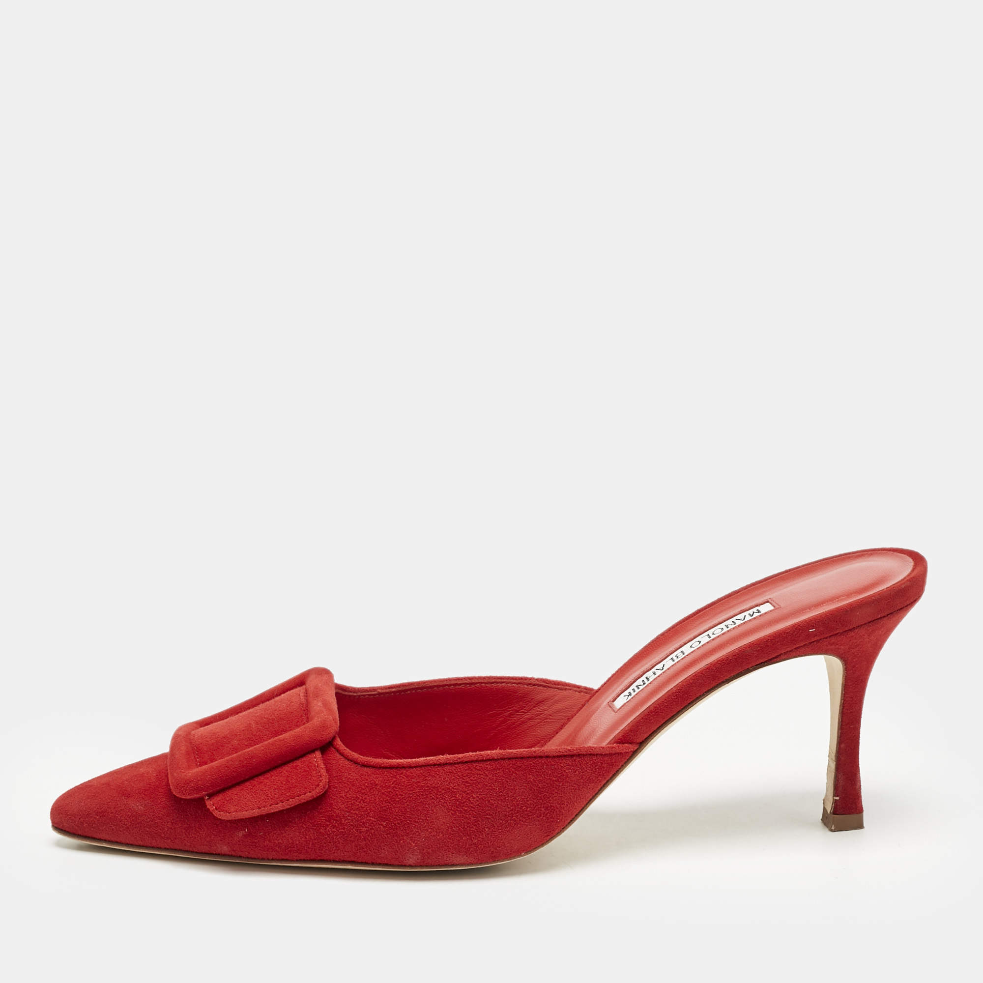 Manolo Blahnik Red Suede Maysale Pointed Toe Mules Size 41