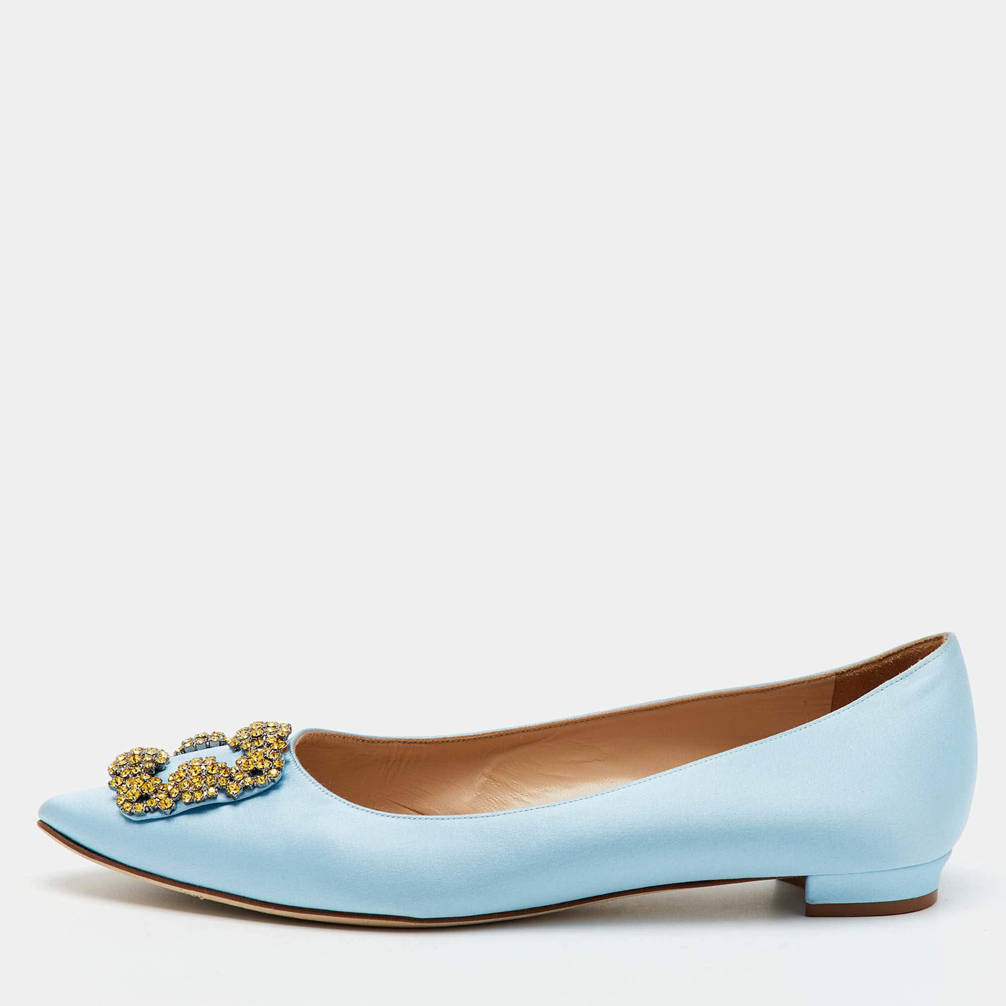 Manolo Blahnik Light Blue Satin Hangisi Ballet Flats Size 39