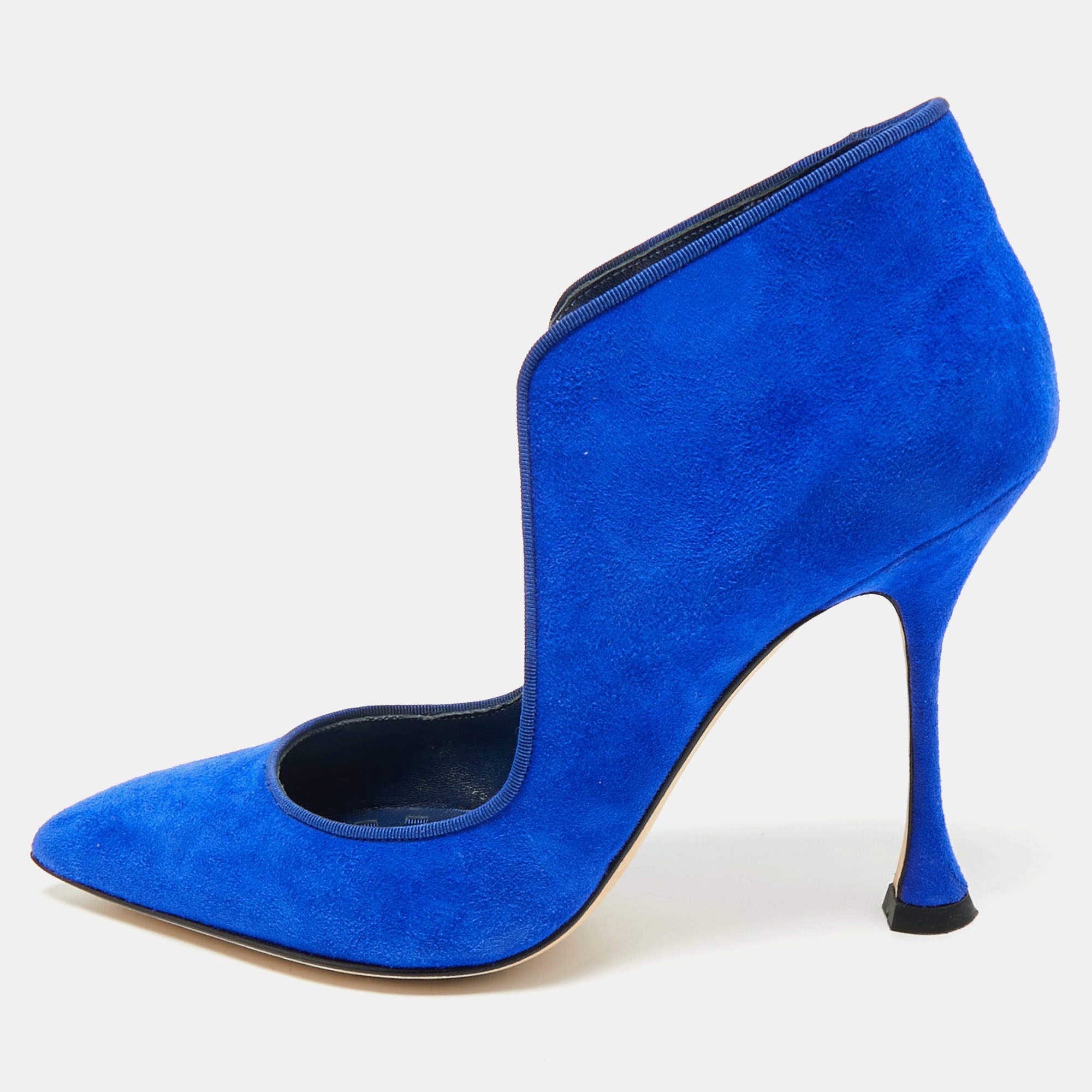 Pre Owned Manolo Blahnik Blue Suede Espedal Pumps Size 36.5