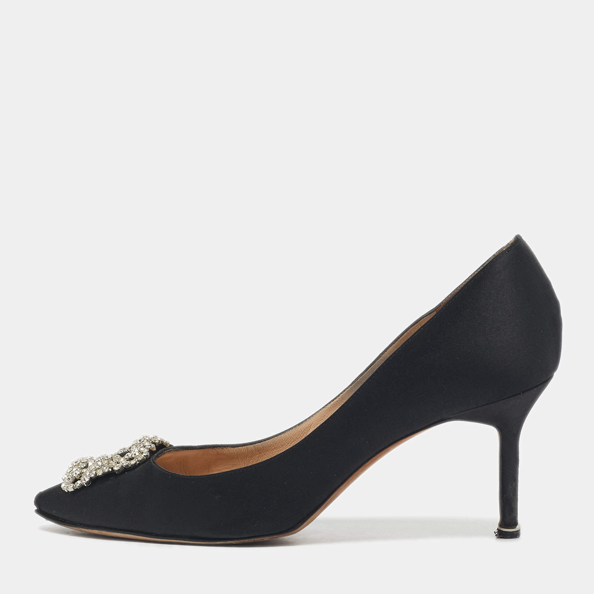 Pre Owned Manolo Blahnik Black Satin Hangisi Pumps Size 42