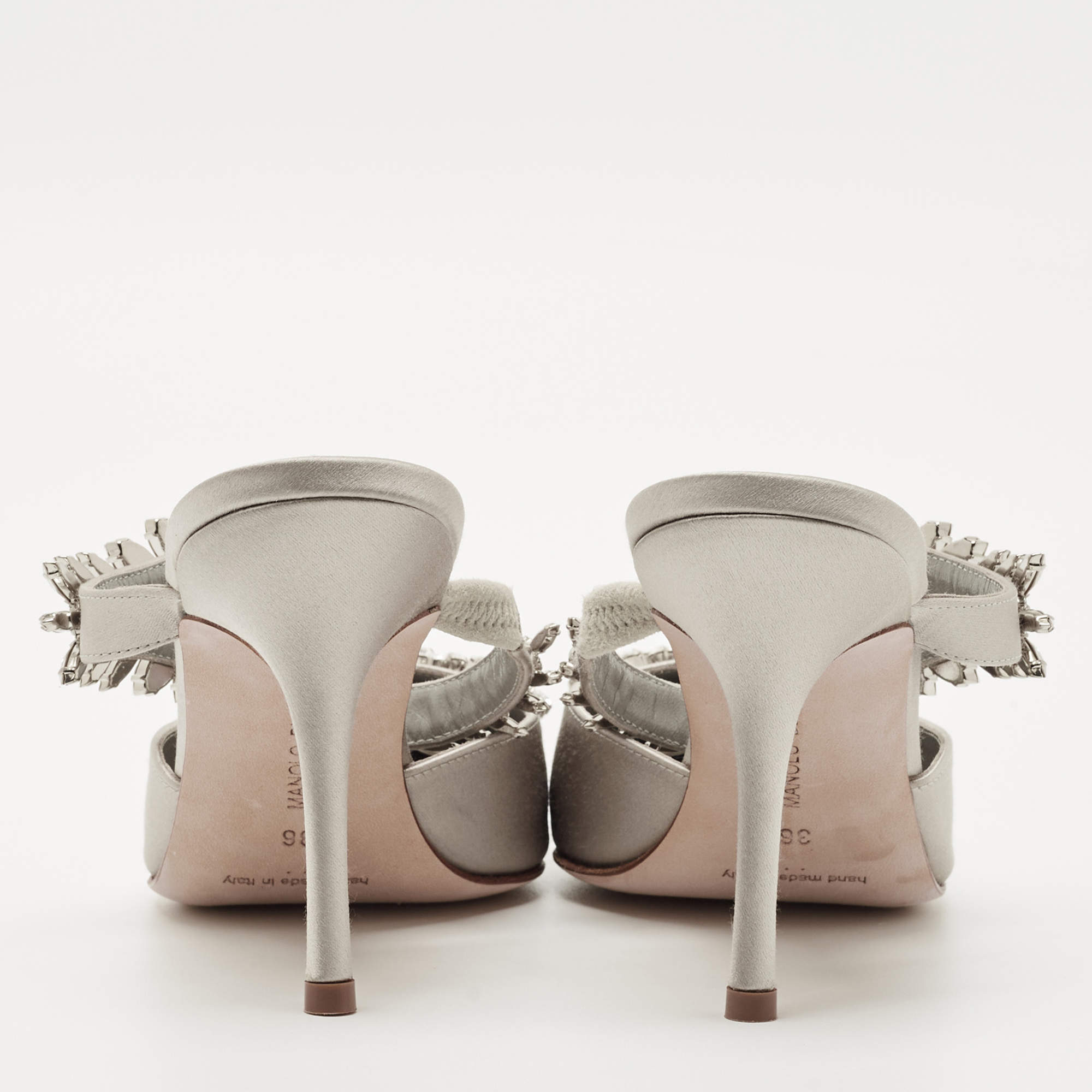 Manolo Blahnik Silver Metallic Crystal Embellished Sedaraby
