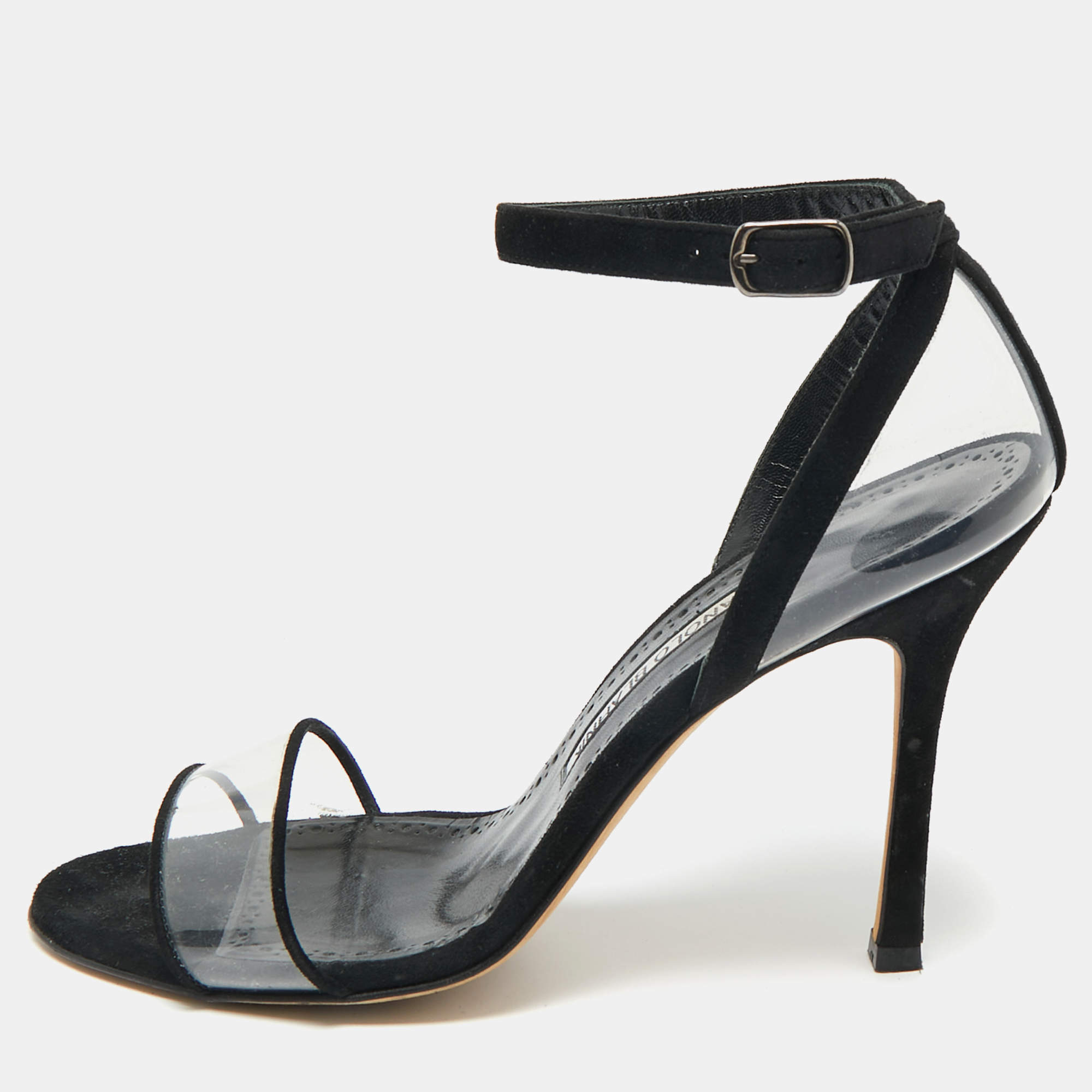 Pre Owned صندل مانوولو بلانيك PVC شفاف وشمواه بشريط حول الكاحل مقاس 38