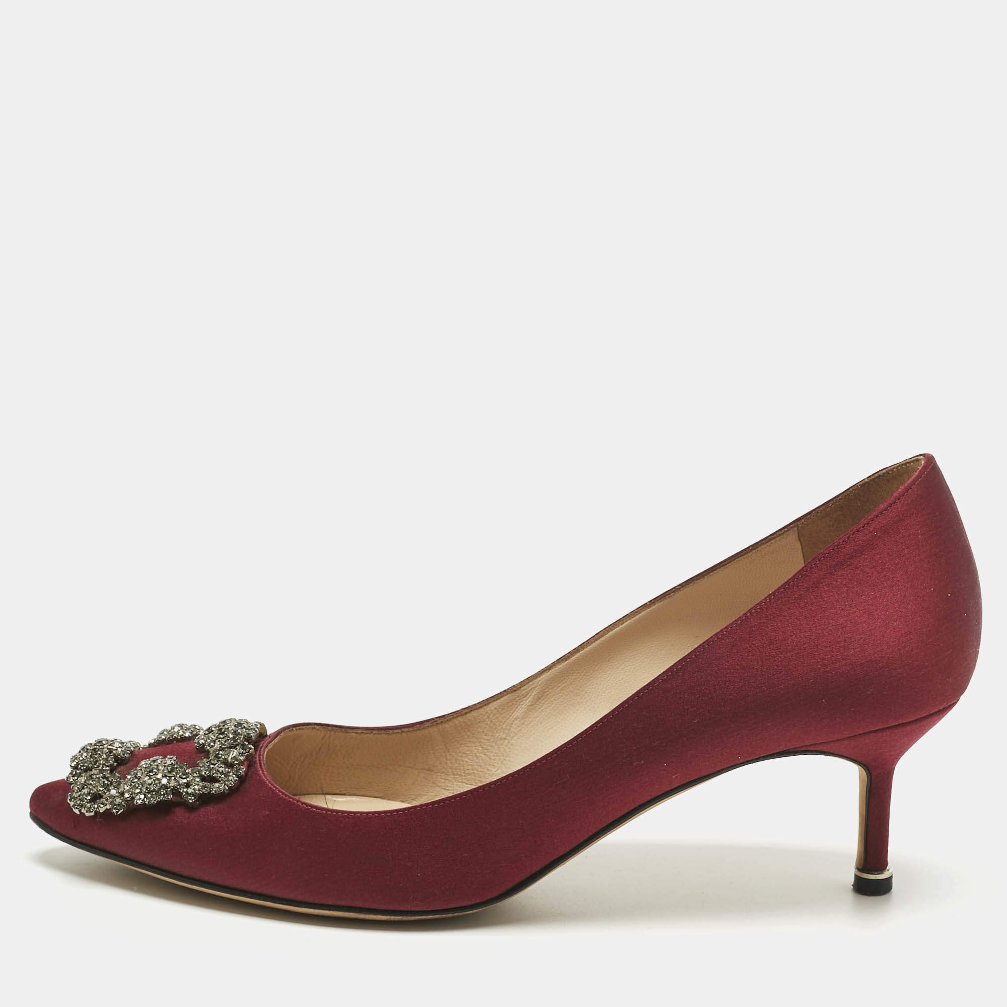 Pre Owned Manolo Blahnik Burgundy Satin Hangisi Pumps Size 40