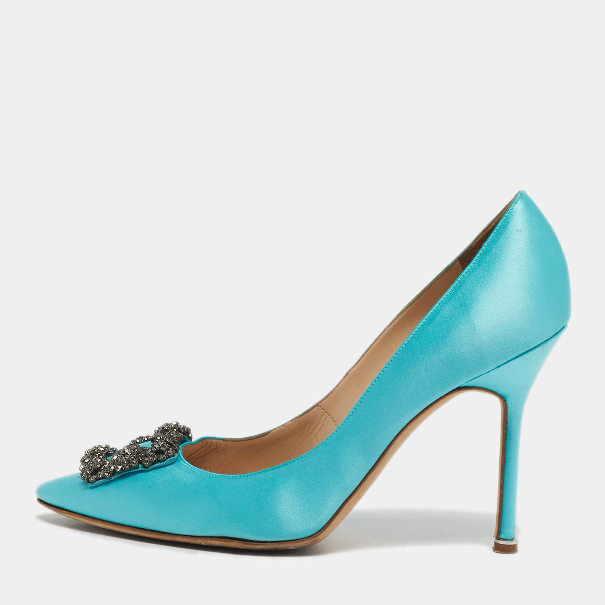Pre Owned Manolo Blahnik Hangisi Size 41 Blue Satin Pumps