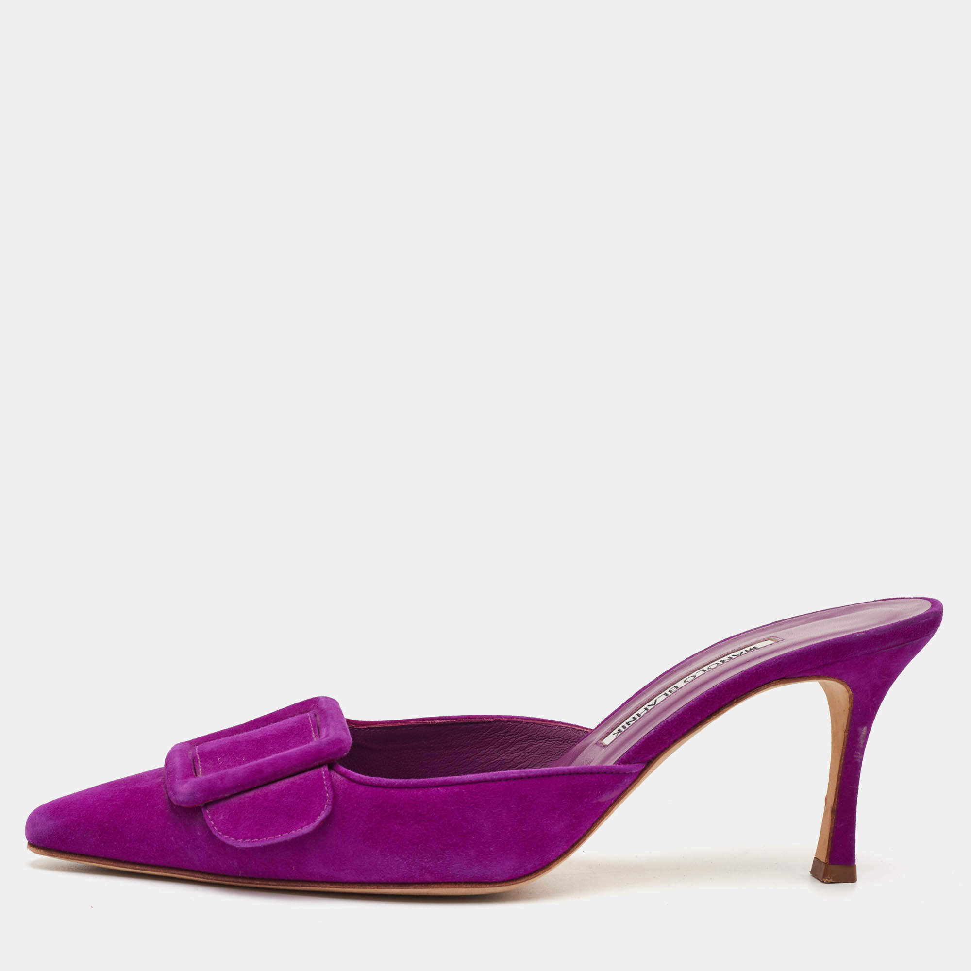 Pre Owned Manolo Blahnik Maysale Size 40 Purple Suede Mules