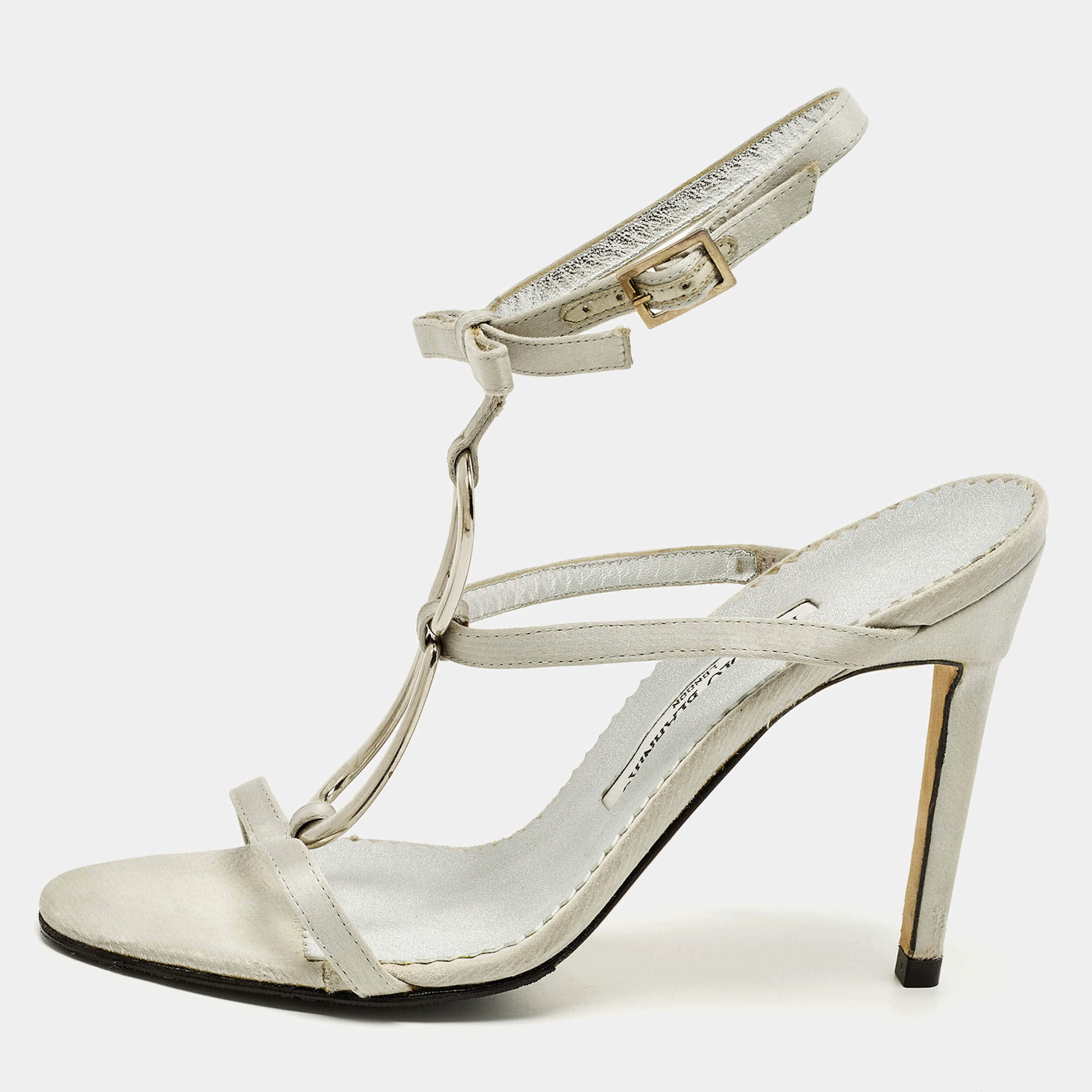 Pre Owned صندل مانولو بلانيك فتحة كعب و مقدمة مفتوحة جلد أخضر مقاس 40