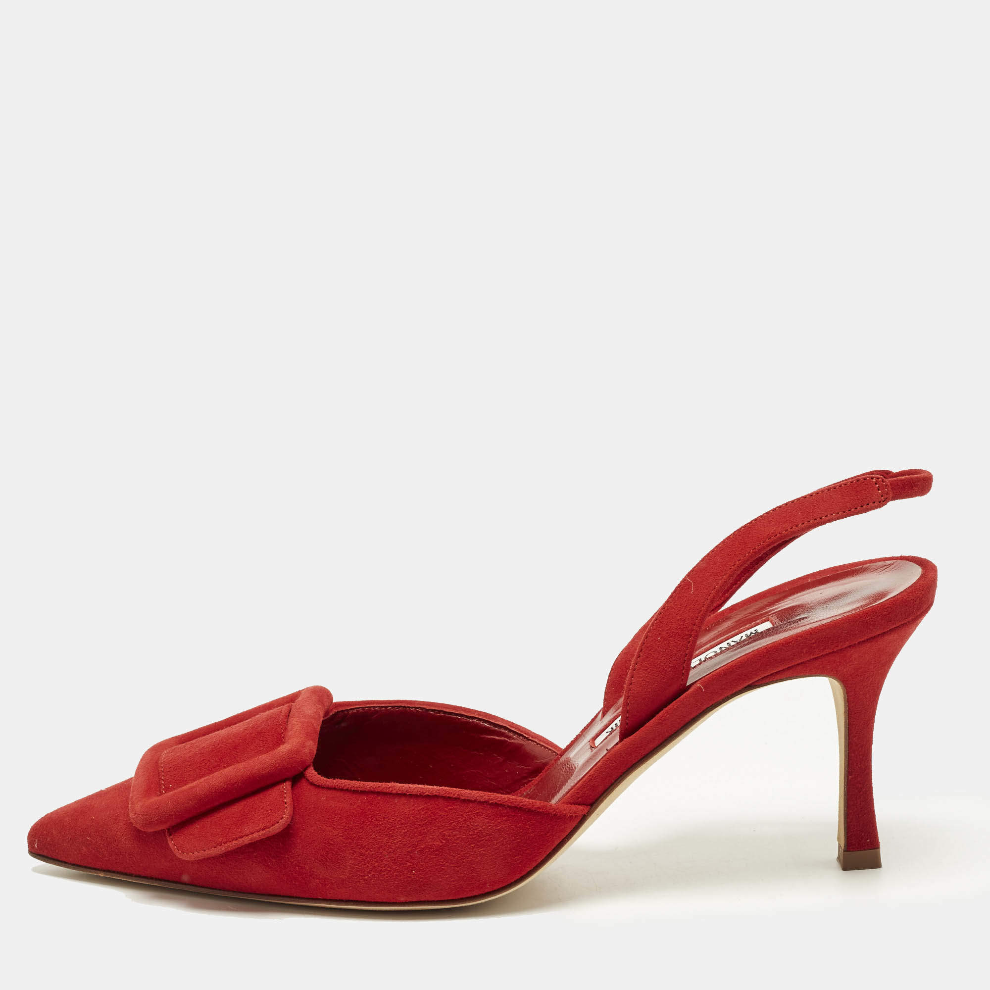 Pre Owned Manolo Blahnik Maysli Size 38 Red Suede Slingback Pumps