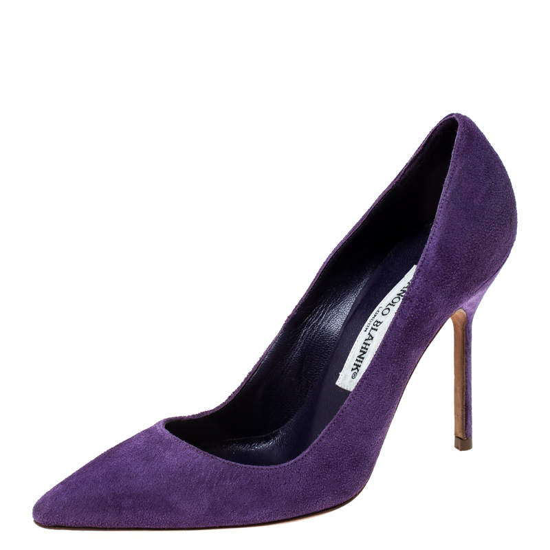 Pre Owned Manolo Blahnik Purple Suede BB Pointed Toe Pumps Size 35