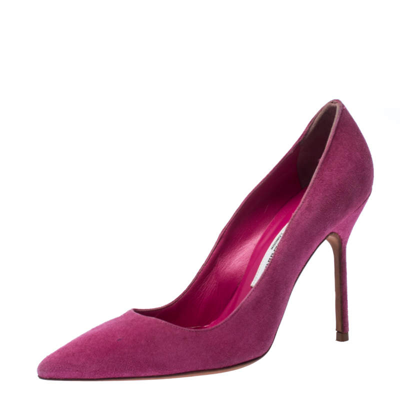 Pre Owned Manolo Blahnik Pink Suede BB Pointed Toe Pumps Size 35.5