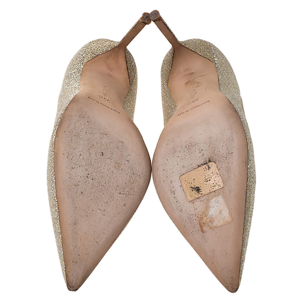 Pre Owned Manolo Blahnik Gold Glitter BB Pointed Toe Pumps Size 39.5