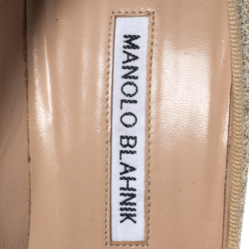 Pre Owned Manolo Blahnik Gold Glitter BB Pointed Toe Pumps Size 39.5
