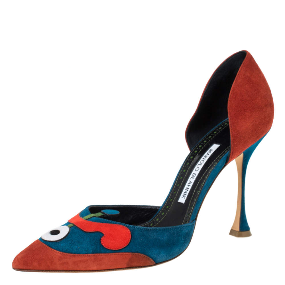 Pre Owned Manolo Blahnik Multicolor Suede Sepulcrus D'orsay Pointed Toe Pumps Size 39.5