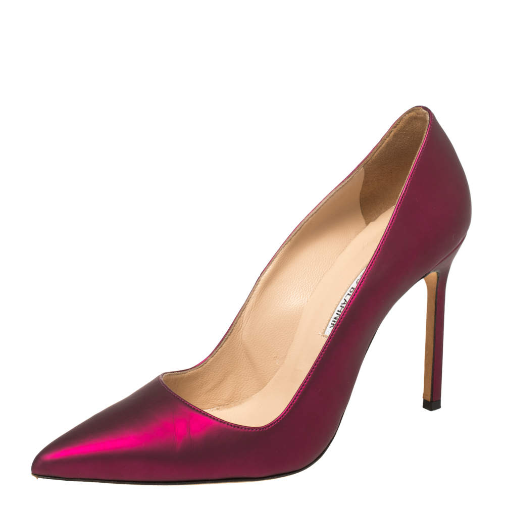 Pre Owned Manolo Blahnik Radiant Magenta Leather BB Pointed Toe Pumps Size 39