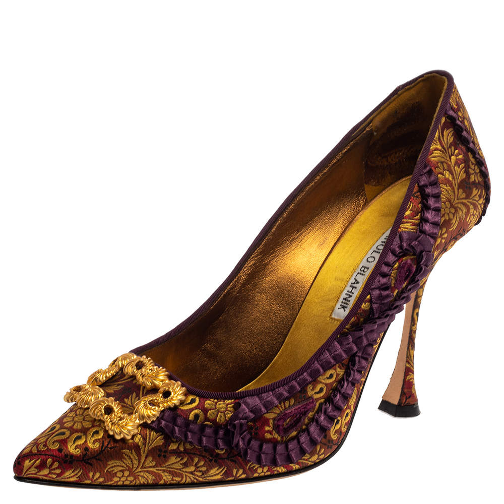 manolo-blahnik-multicolor-fabric-brocade-slip-on-pumps-size-39-5-manolo