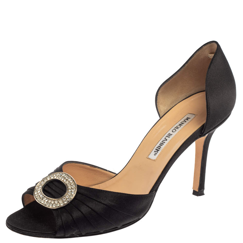 Manolo Blahnik Black Pleated Satin Sedaraby D'orsay Sandals Size 39