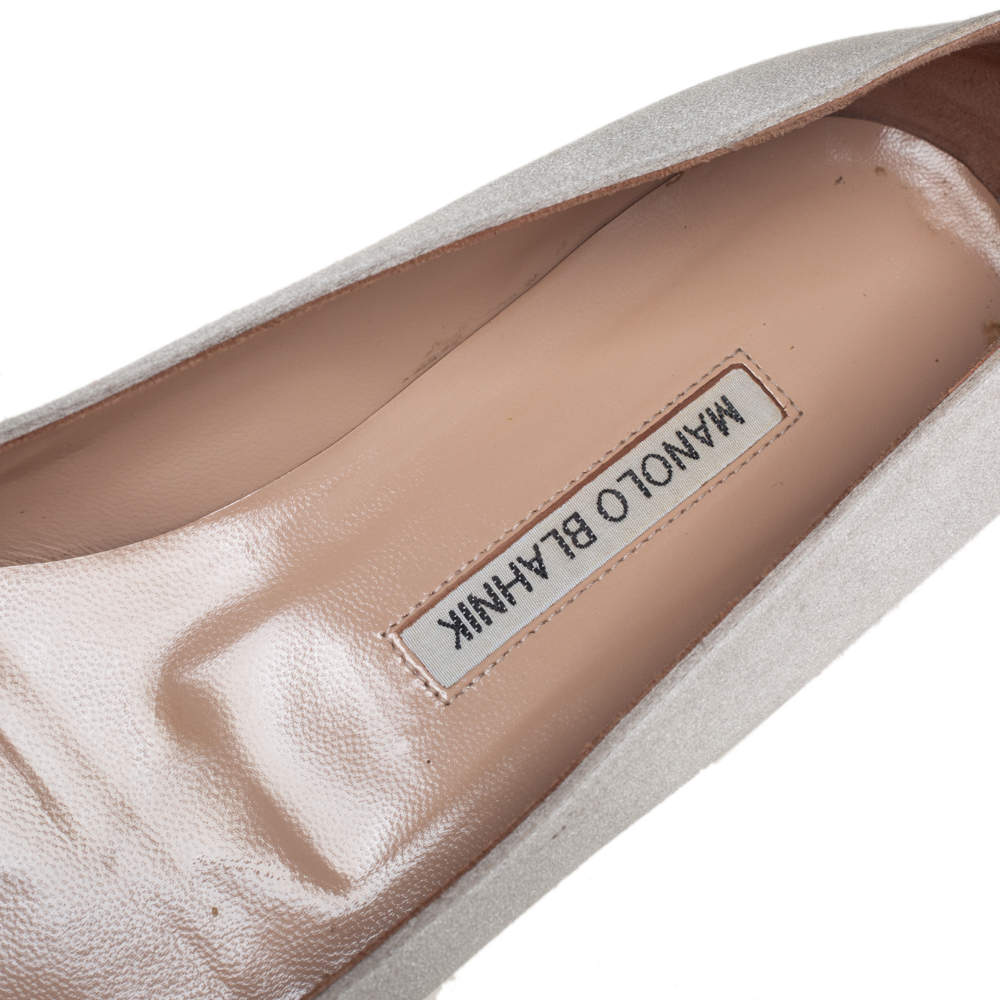 Pre Owned Manolo Blahnik Grey Satin Hangisi Ballet Flats Size 39