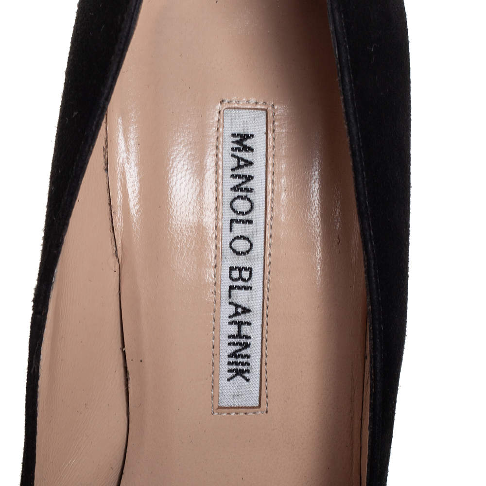 Pre Owned Manolo Blahnik Black Leather, Suede Bipunta  Pumps Size 36.5