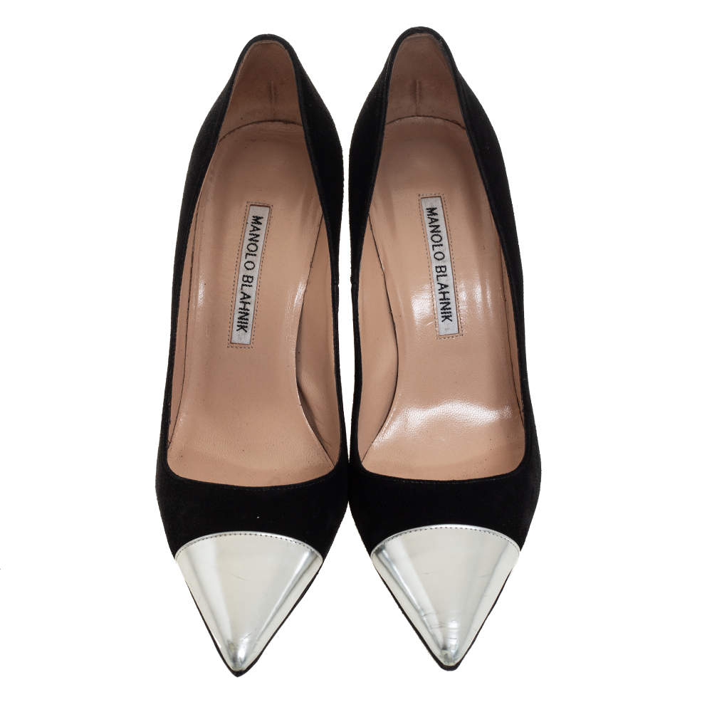 Pre Owned Manolo Blahnik Black Leather, Suede Bipunta  Pumps Size 36.5