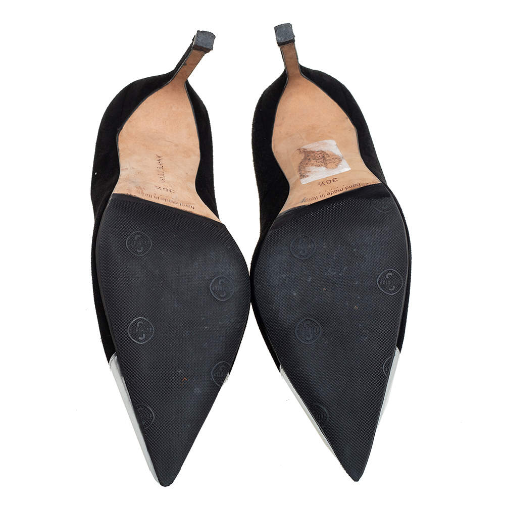 Pre Owned Manolo Blahnik Black Leather, Suede Bipunta  Pumps Size 36.5