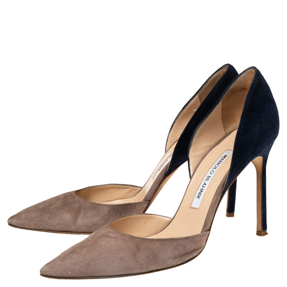 Pre Owned Manolo Blahnik Grey/Blue Suede D'orsay Pumps Size 39