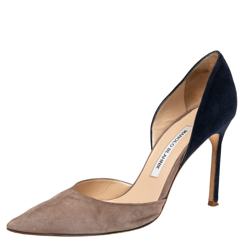 Pre Owned Manolo Blahnik Grey/Blue Suede D'orsay Pumps Size 39