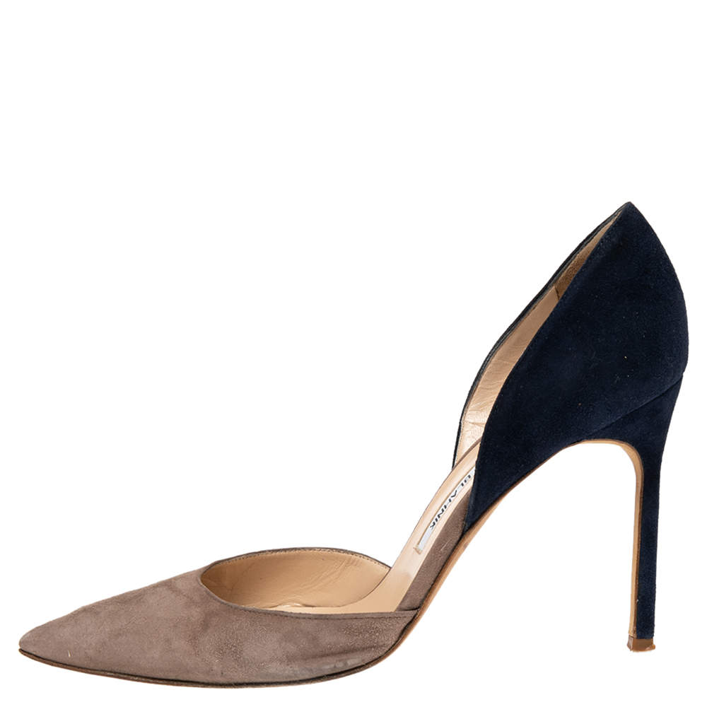 Pre Owned Manolo Blahnik Grey/Blue Suede D'orsay Pumps Size 39