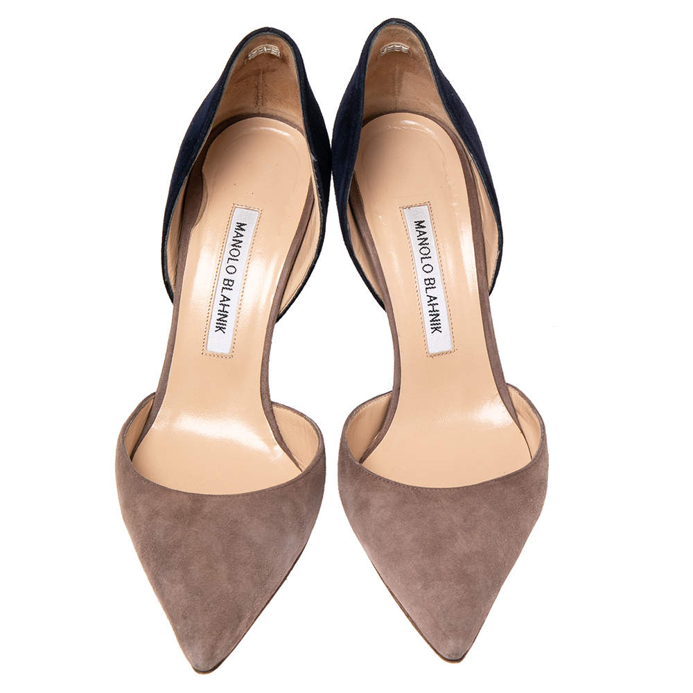 Pre Owned Manolo Blahnik Grey/Blue Suede D'orsay Pumps Size 39