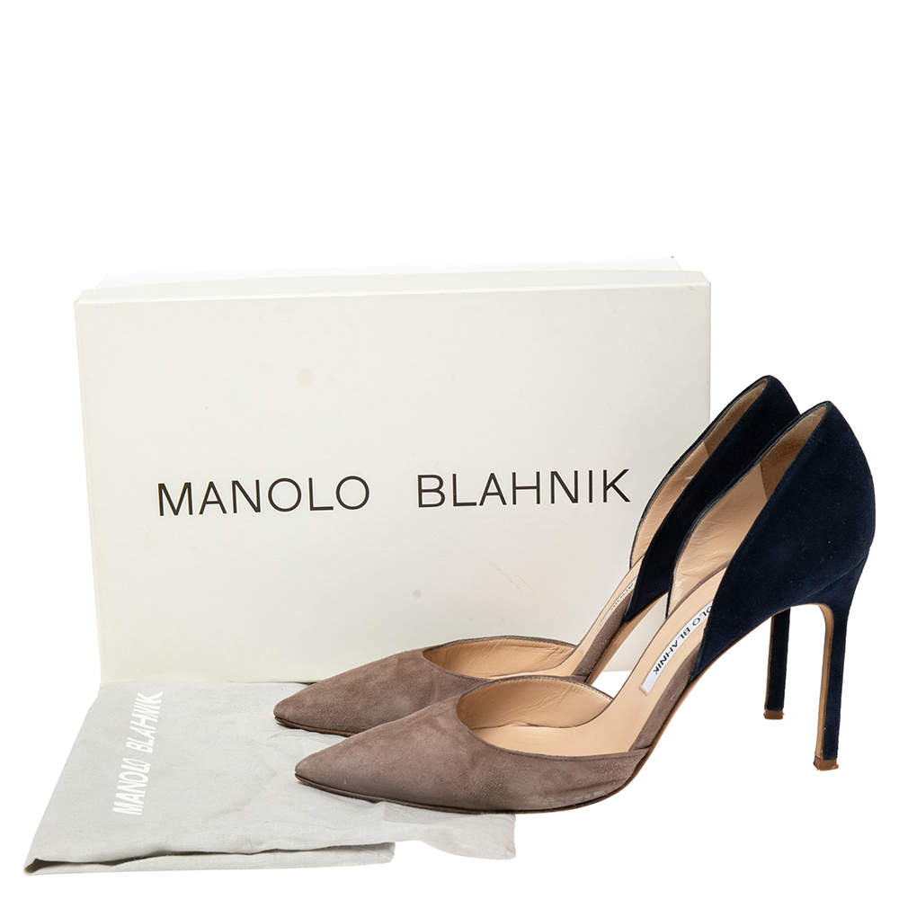 Pre Owned Manolo Blahnik Grey/Blue Suede D'orsay Pumps Size 39