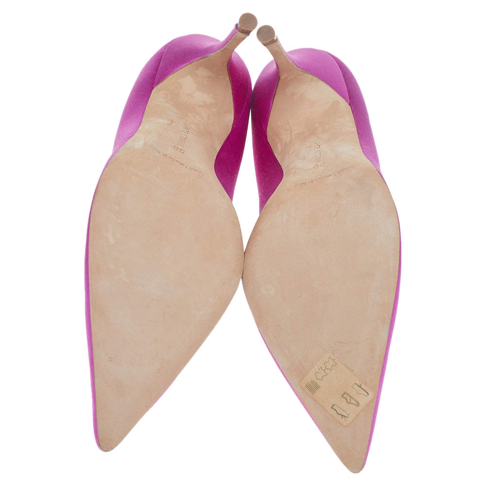 Pre Owned Manolo Blahnik Pink Satin BB Pointed Toe Pumps Size 38