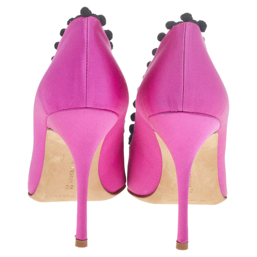 Pre Owned Manolo Blahnik Pink Satin BB Pointed Toe Pumps Size 38