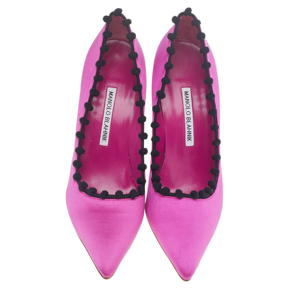 Pre Owned Manolo Blahnik Pink Satin BB Pointed Toe Pumps Size 38