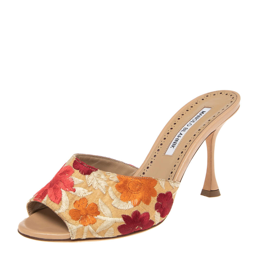 Pre Owned Manolo Blahnik Multicolor Lurex Fabric Sandals Size 37.5