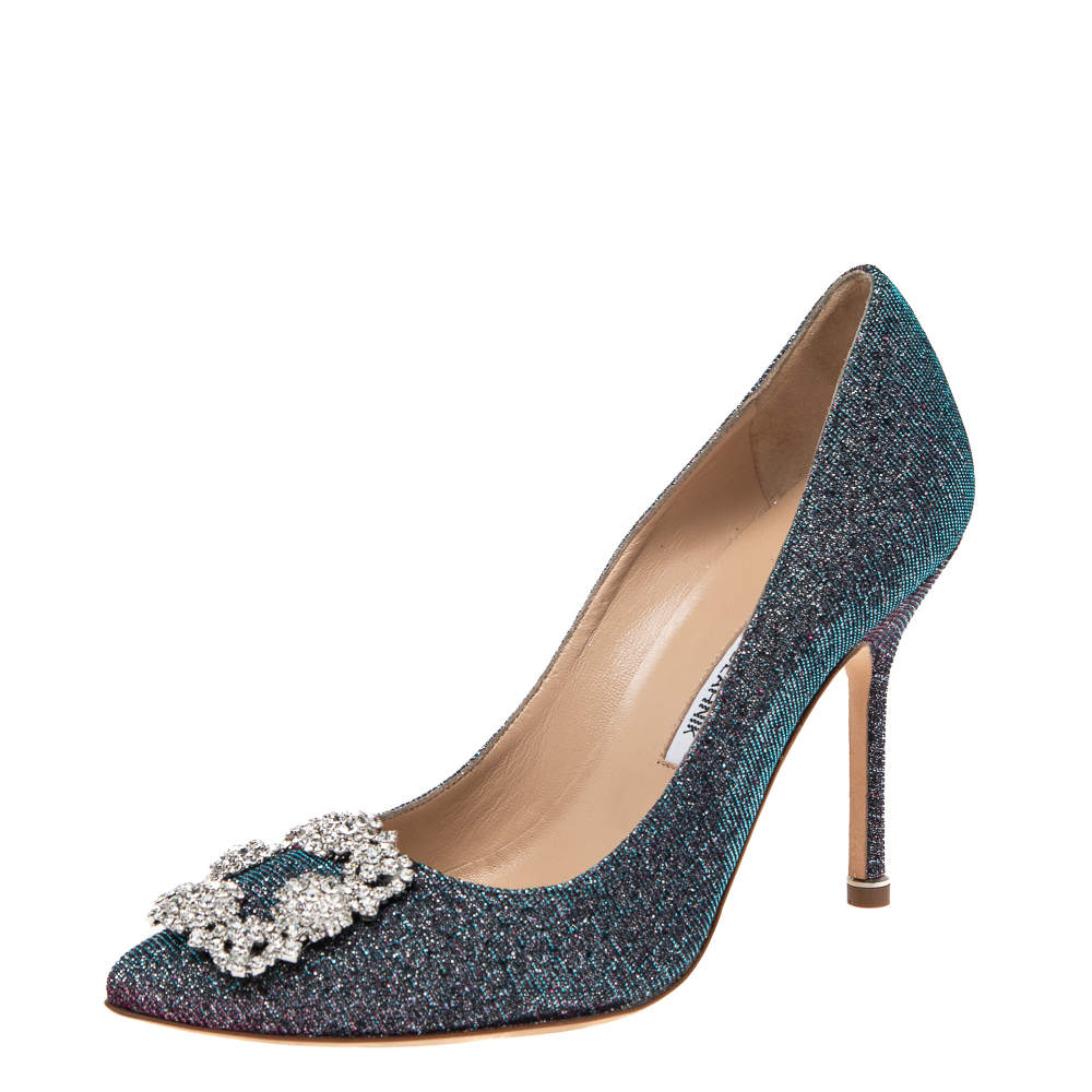 مملوكة مسبقًا Manolo Blahnik Multicolor Lurex Fabric Hangisi Pumps Size 36.5